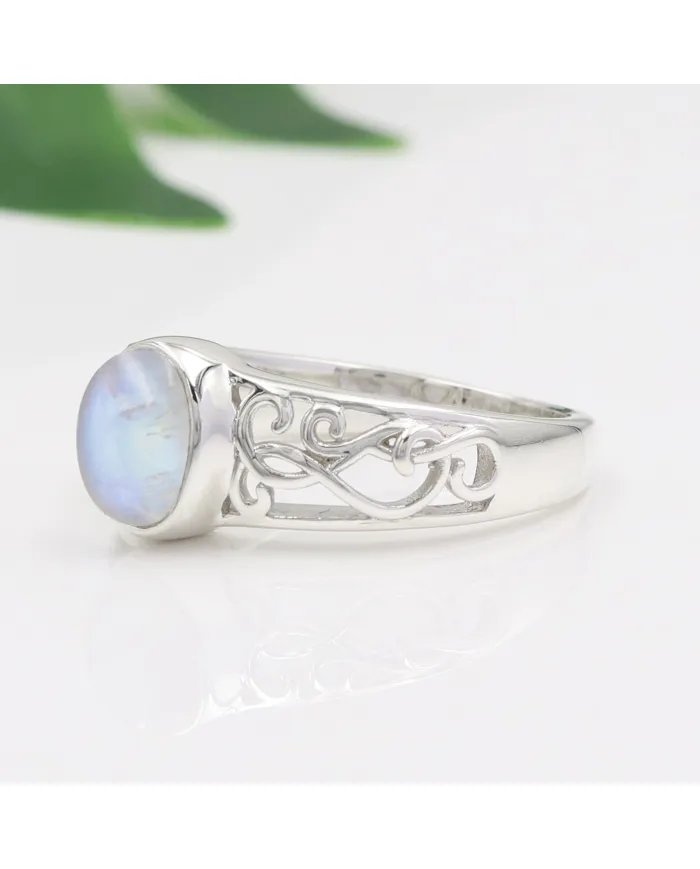 Rainbow Moonstone Ring - 925 Sterling Silver Handmade Healing Stone