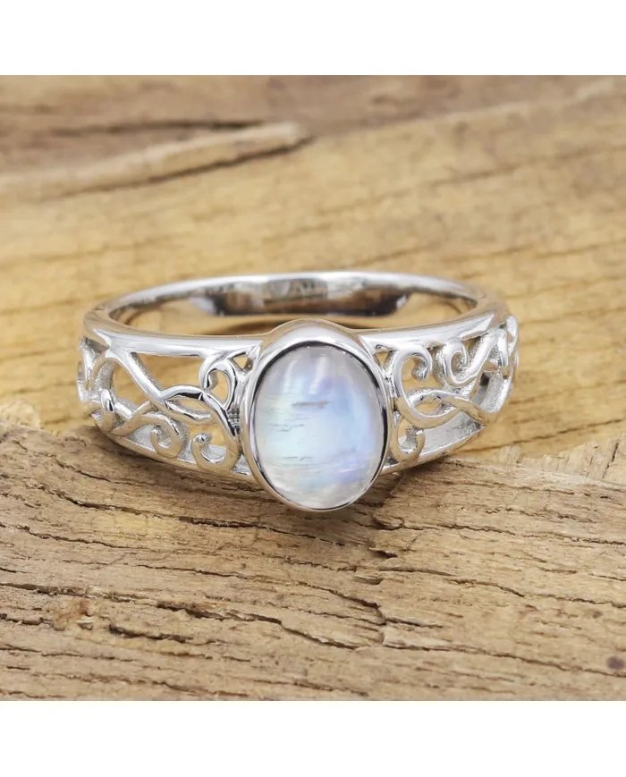 Rainbow Moonstone Ring - 925 Sterling Silver Handmade Healing Stone