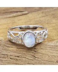 Rainbow Moonstone Ring - 925 Sterling Silver Handmade Healing Stone