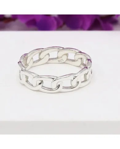 Link Silver Band Ring - 925 Sterling Silver Handmade Minimalist Jewelry
