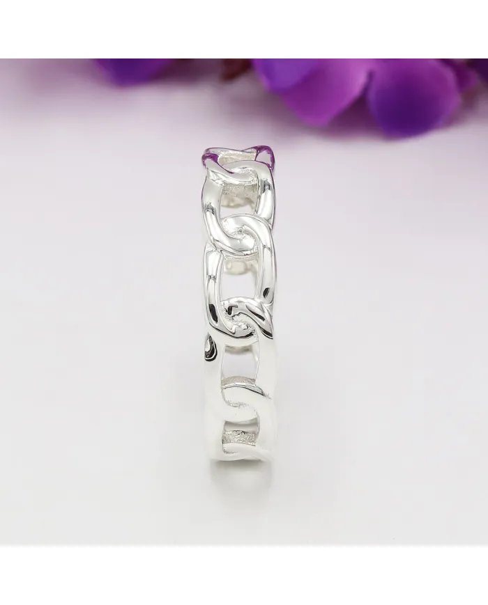 Link Silver Band Ring - 925 Sterling Silver Handmade Minimalist Jewelry