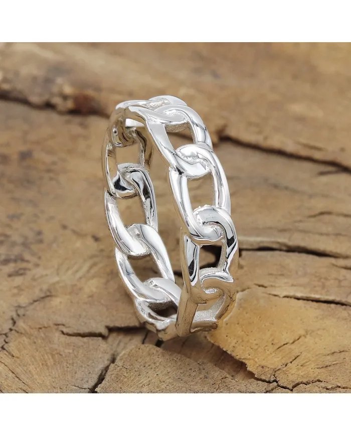 Link Silver Band Ring - 925 Sterling Silver Handmade Minimalist Jewelry