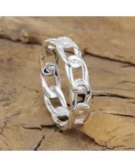 Link Silver Band Ring - 925 Sterling Silver Handmade Minimalist Jewelry
