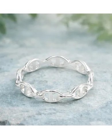 Mariner Chain Silver Band Ring - 925 Sterling Silver Handmade Jewelry