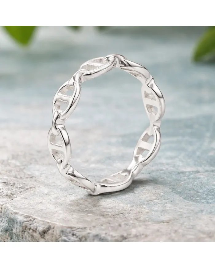 Mariner Chain Silver Band Ring - 925 Sterling Silver Handmade Jewelry