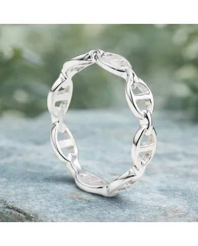 Mariner Chain Silver Band Ring - 925 Sterling Silver Handmade Jewelry