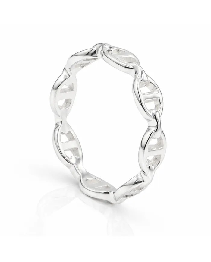 Mariner Chain Silver Band Ring - 925 Sterling Silver Handmade Jewelry