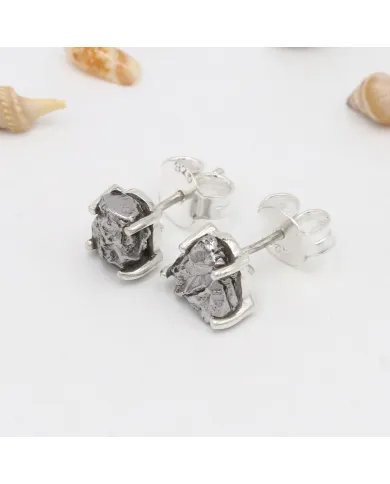 Raw Meteorite Studs: Handmade 925 Sterling Silver Gemstone Jewelry