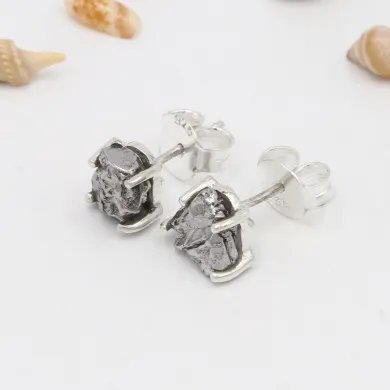 Raw Meteorite Studs: Handmade 925 Sterling Silver Gemstone Jewelry