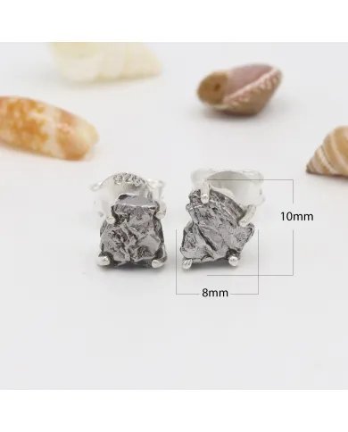 Raw Meteorite Studs: Handmade 925 Sterling Silver Gemstone Jewelry
