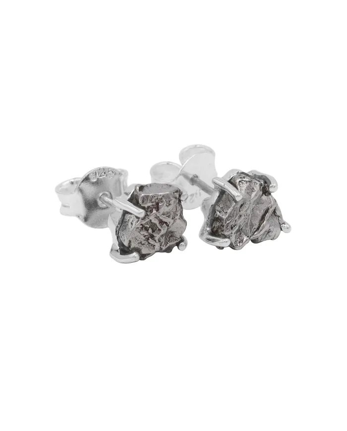 Raw Meteorite Studs: Handmade 925 Sterling Silver Gemstone Jewelry
