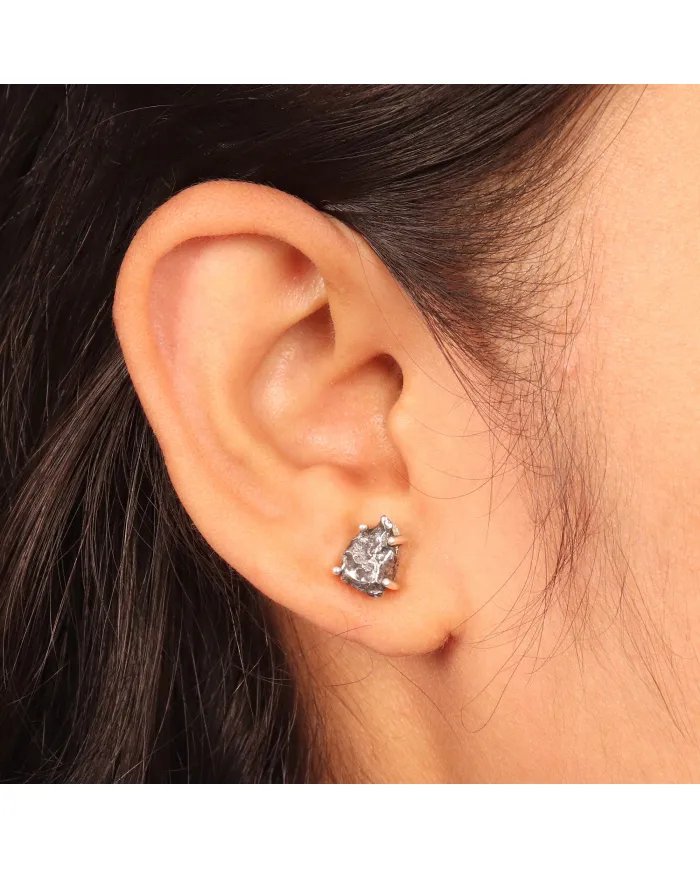 Raw Meteorite Studs: Handmade 925 Sterling Silver Gemstone Jewelry