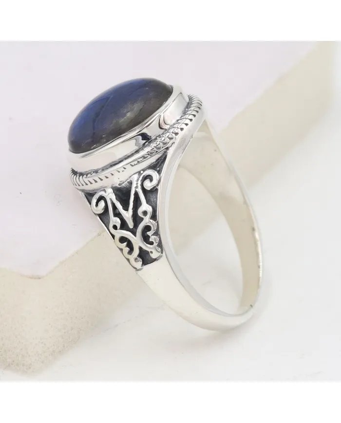 Natural Labradorite Ring - 925 Sterling Silver Handmade Boho Jewelry
