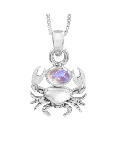 Rainbow Moonstone Crab Pendant - 925 Sterling Silver Jewelry