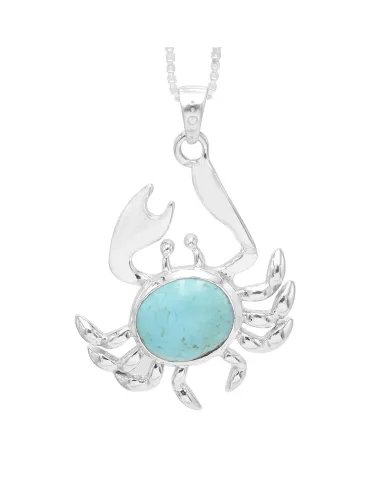Arizona Turquoise Crab Pendant - 925 Sterling Silver Handmade Jewelry