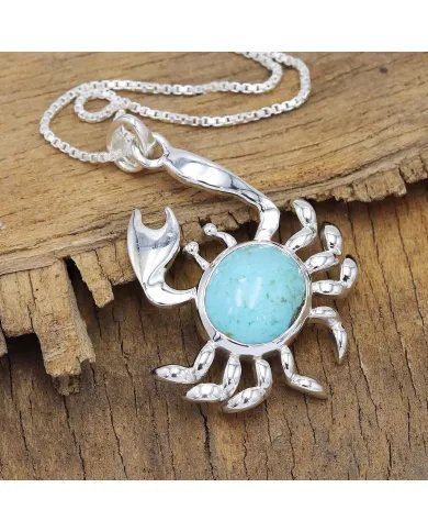 Arizona Turquoise Crab Pendant - 925 Sterling Silver Handmade Jewelry