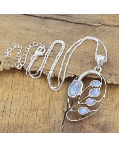 Rainbow Moonstone Pendant - 925 Sterling Silver Gemstone Jewelry