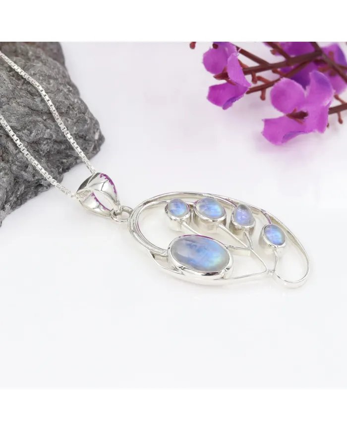 Rainbow Moonstone Pendant - 925 Sterling Silver Gemstone Jewelry