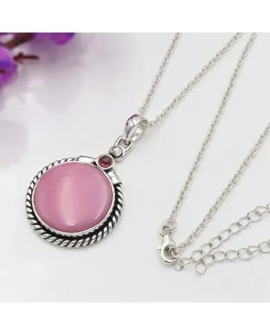 Pink Opal Pendant - 925 Sterling Silver Tourmaline Gemstone Jewelry