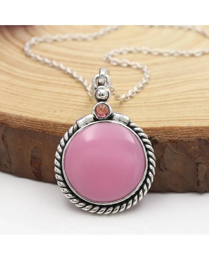 Pink Opal Pendant - 925 Sterling Silver Tourmaline Gemstone Jewelry