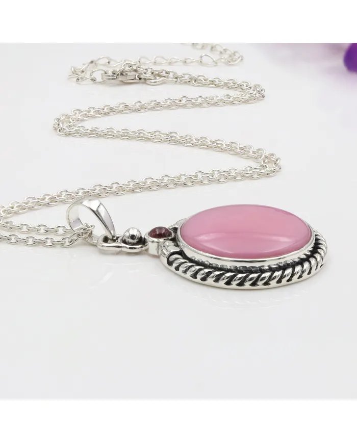 Pink Opal Pendant - 925 Sterling Silver Tourmaline Gemstone Jewelry