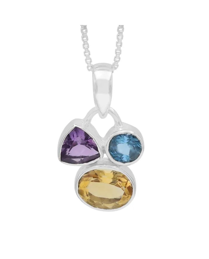 Citrine Pendant with Amethyst & Swiss Blue Topaz - 925 Silver Jewelry