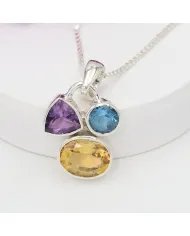 Citrine Pendant with Amethyst & Swiss Blue Topaz - 925 Silver Jewelry