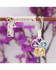 Citrine Pendant with Amethyst & Swiss Blue Topaz - 925 Silver Jewelry