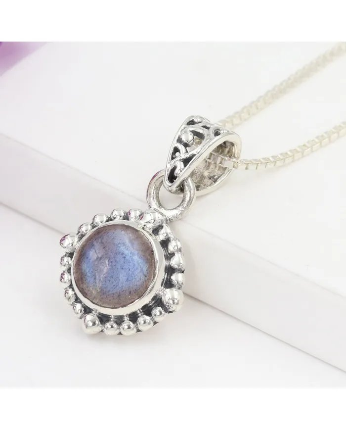 Labradorite Pendant - 925 Sterling Silver Flashing Gemstone Jewelry
