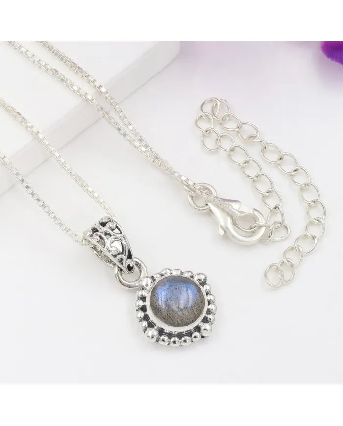 Labradorite Pendant - 925 Sterling Silver Flashing Gemstone Jewelry