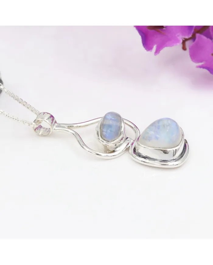 Rainbow Moonstone Pendant - Handmade 925 Sterling Silver Jewelry