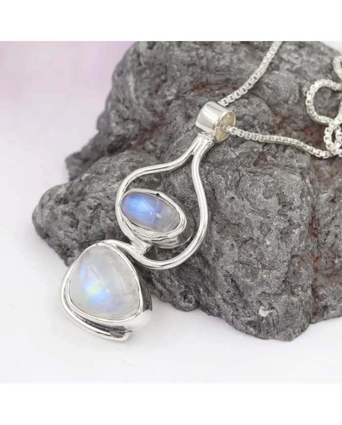 Rainbow Moonstone Pendant - Handmade 925 Sterling Silver Jewelry