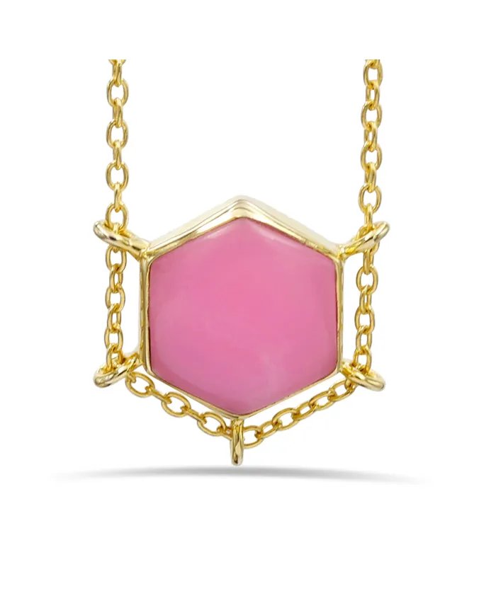 Charming Pink Opal Pendant – Handmade Gold Plated 925 Silver Jewelry