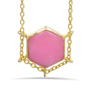 Charming Pink Opal Pendant – Handmade Gold Plated 925 Silver Jewelry