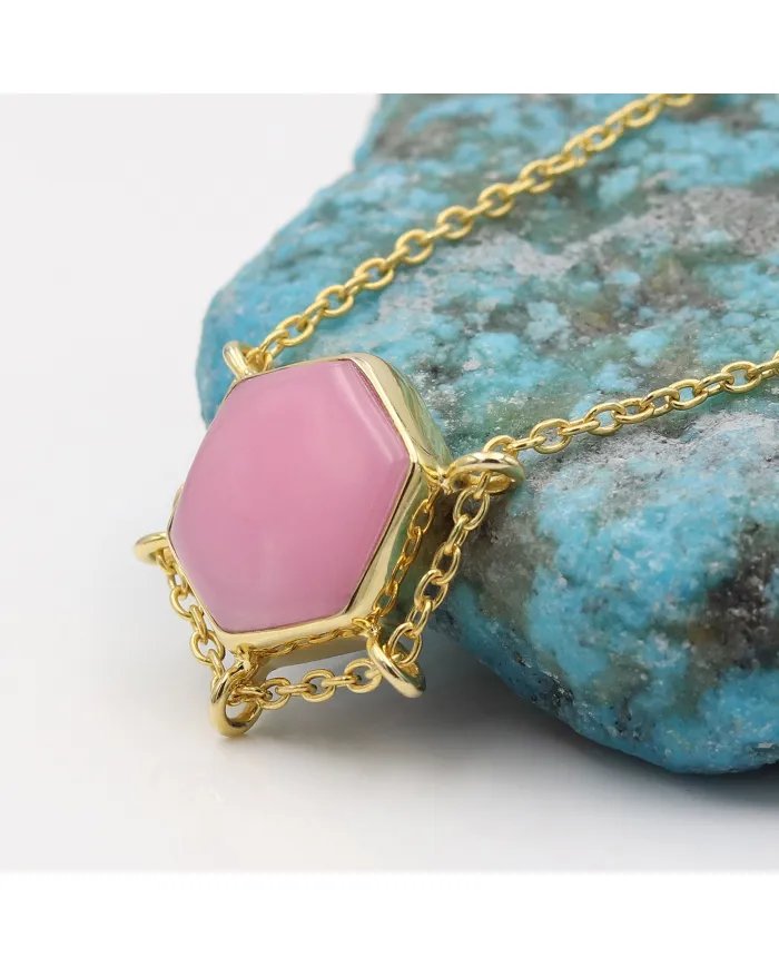 Charming Pink Opal Pendant – Handmade Gold Plated 925 Silver Jewelry