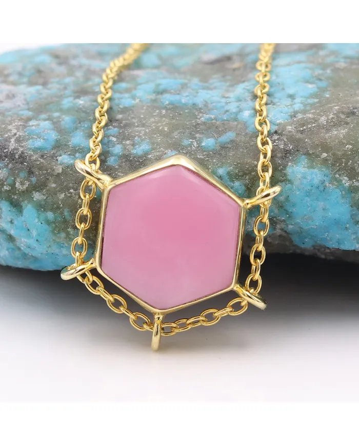 Charming Pink Opal Pendant – Handmade Gold Plated 925 Silver Jewelry