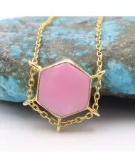 Charming Pink Opal Pendant – Handmade Gold Plated 925 Silver Jewelry