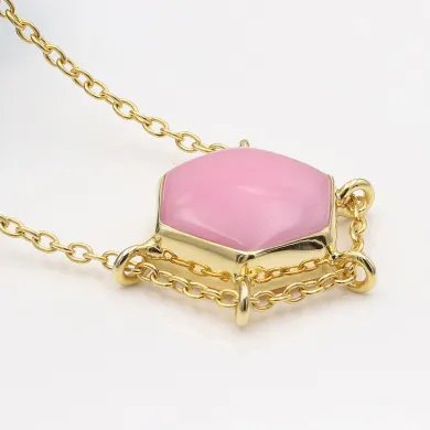 Charming Pink Opal Pendant – Handmade Gold Plated 925 Silver Jewelry