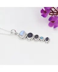 Rainbow Moonstone Pendant with Lapis & Blue Topaz – 925 Silver Jewelry
