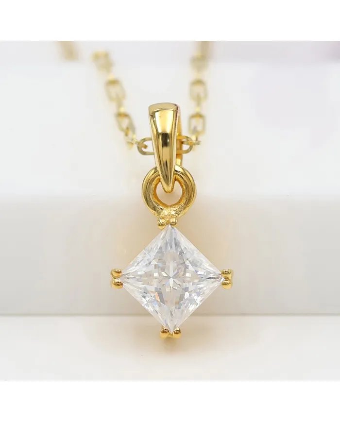 Moissanite Pendant - 925 Sterling Silver Gold Plated  Handmade Jewelry