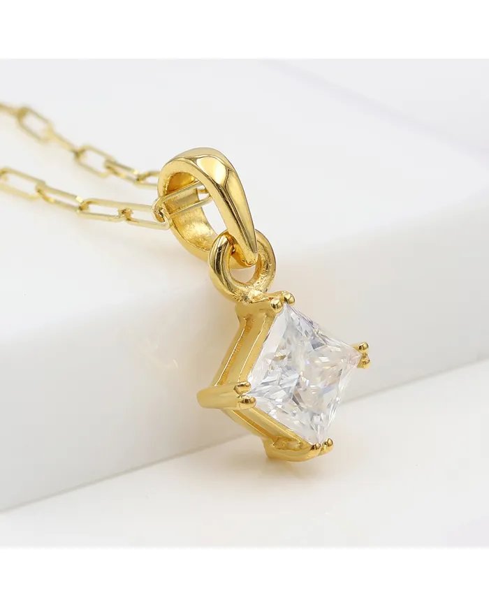 Moissanite Pendant - 925 Sterling Silver Gold Plated  Handmade Jewelry