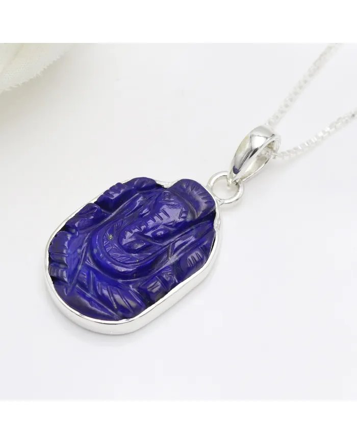 Lapis Lazuli Pendant - Sterling Silver Lord Ganesha Pendant for Her & Him