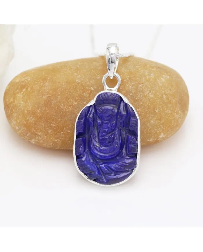 Lapis Lazuli Pendant - Sterling Silver Lord Ganesha Pendant for Her & Him