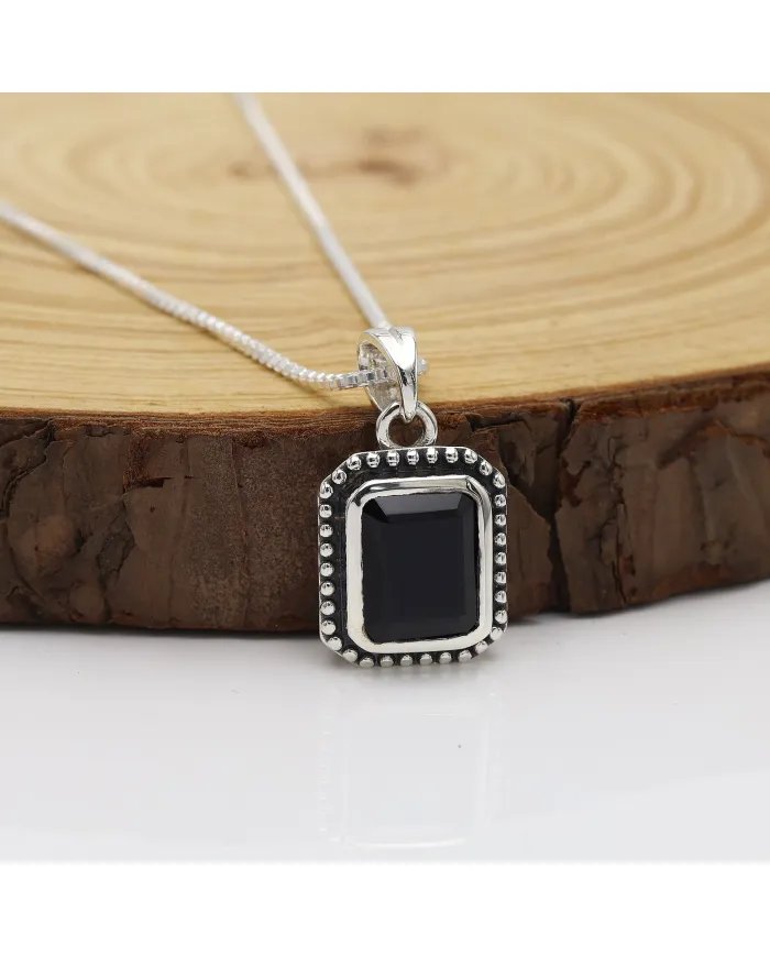 Black Onyx Pendant - 925 Sterling Silver Handmade Jewelry for Women