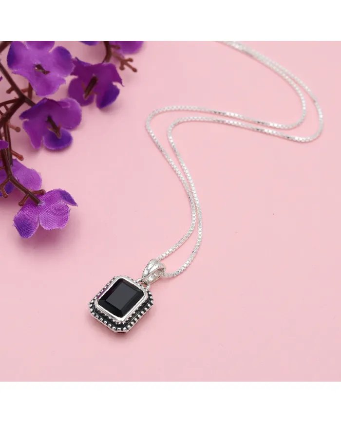 Black Onyx Pendant - 925 Sterling Silver Handmade Jewelry for Women