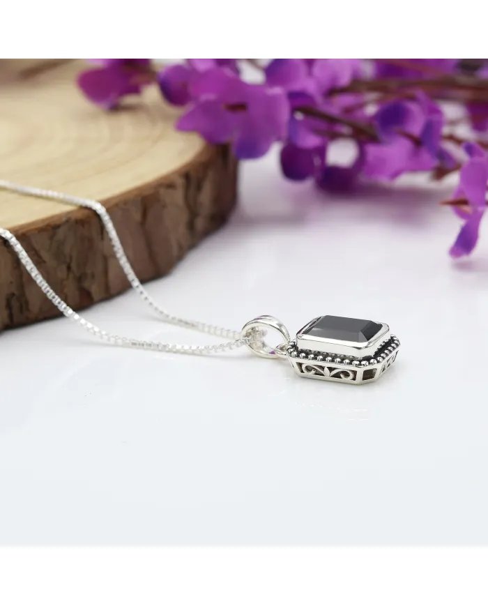Black Onyx Pendant - 925 Sterling Silver Handmade Jewelry for Women
