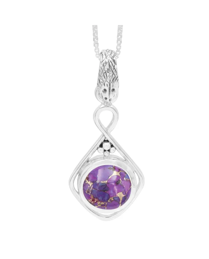 Purple Copper Turquoise Infinity Pendant Necklace In Sterling Silver