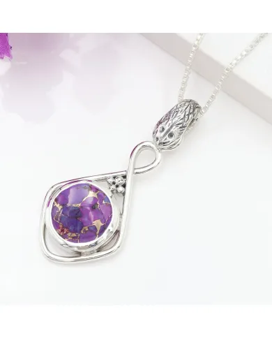 Purple Copper Turquoise Infinity Pendant Necklace In Sterling Silver