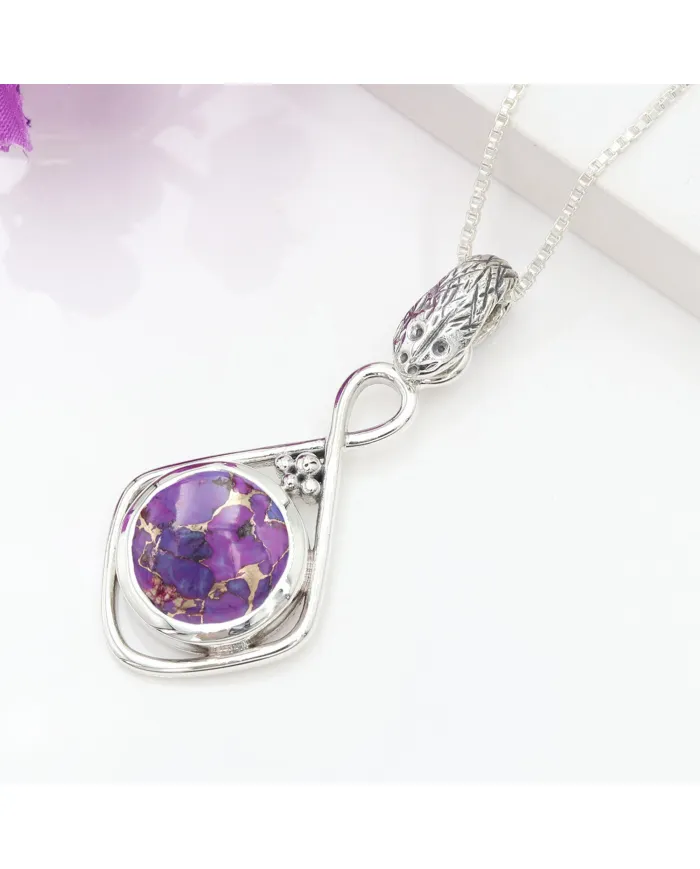 Purple Copper Turquoise Infinity Pendant Necklace In Sterling Silver