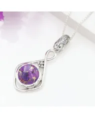 Purple Copper Turquoise Infinity Pendant Necklace In Sterling Silver